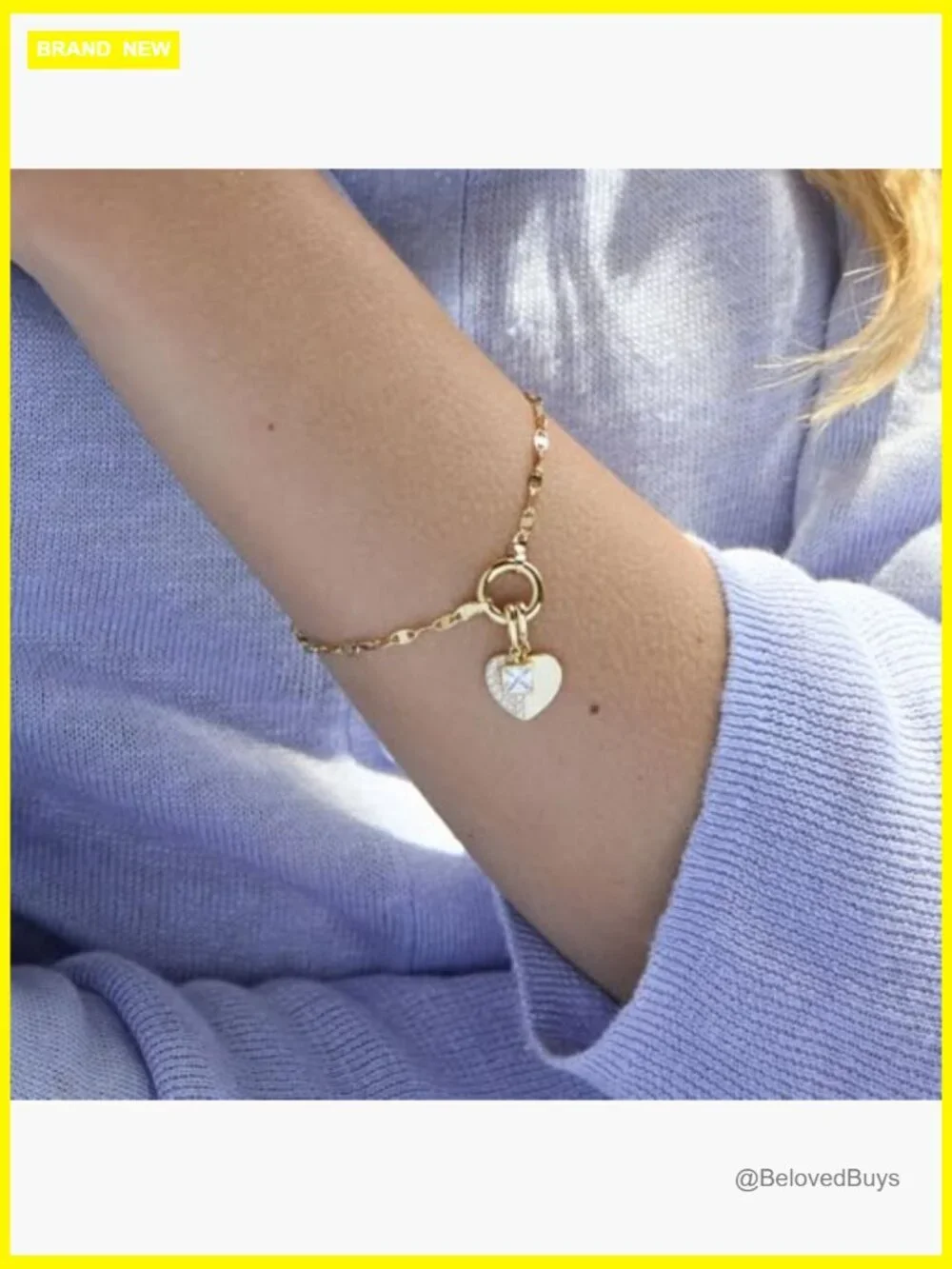 Sterling Silver Charm Bracelet with Heart and Mirror Chain, Hinge Closure
